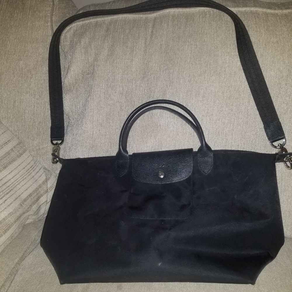 Longchamp Black tote with Long Crossbody Strap